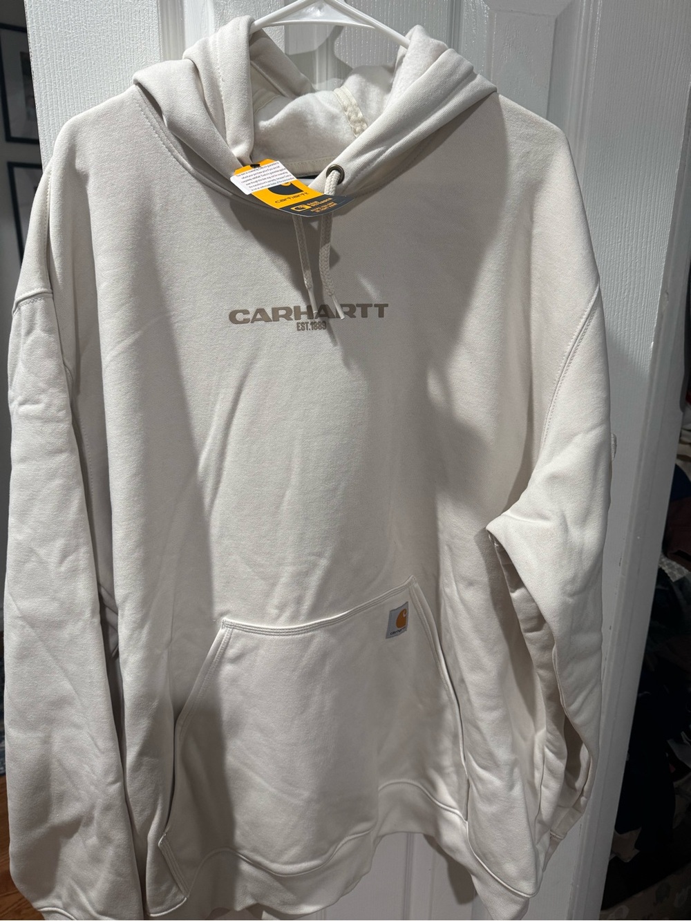 Carhartt Men’s Cream Pullover Hoodie with Logo